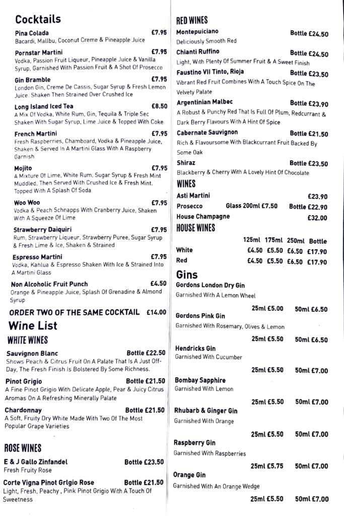 Drinks menu page 2